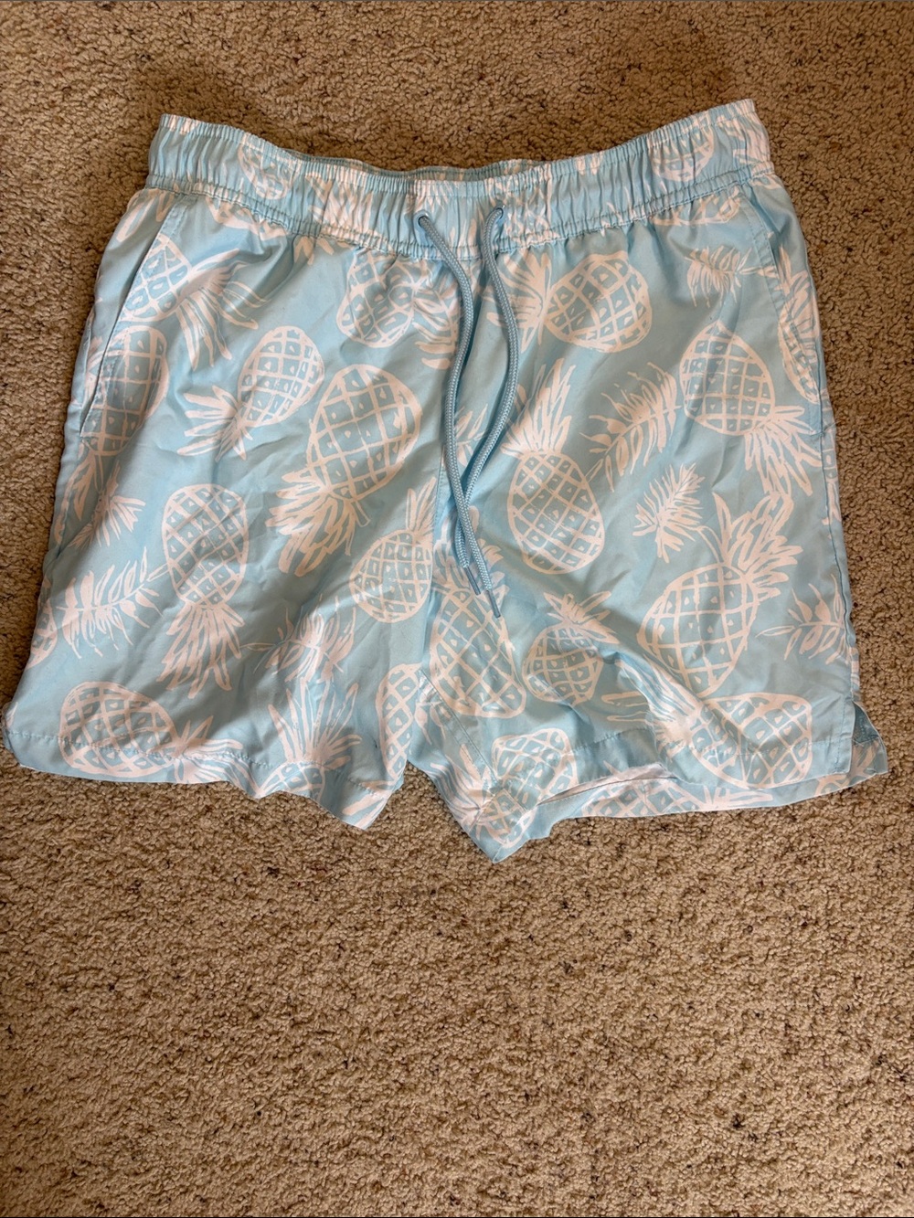 George Light Blue Swim Trunks with White Pineapple Print